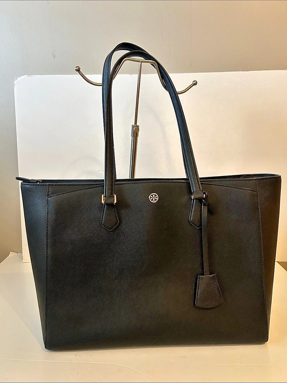 Tory Burch York Buckle Tote Black Saffiano Leather Quiet Luxury